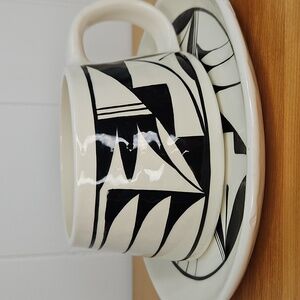 Vintage UTE Mtn Pottery Oversized Mug And Plate Black And White